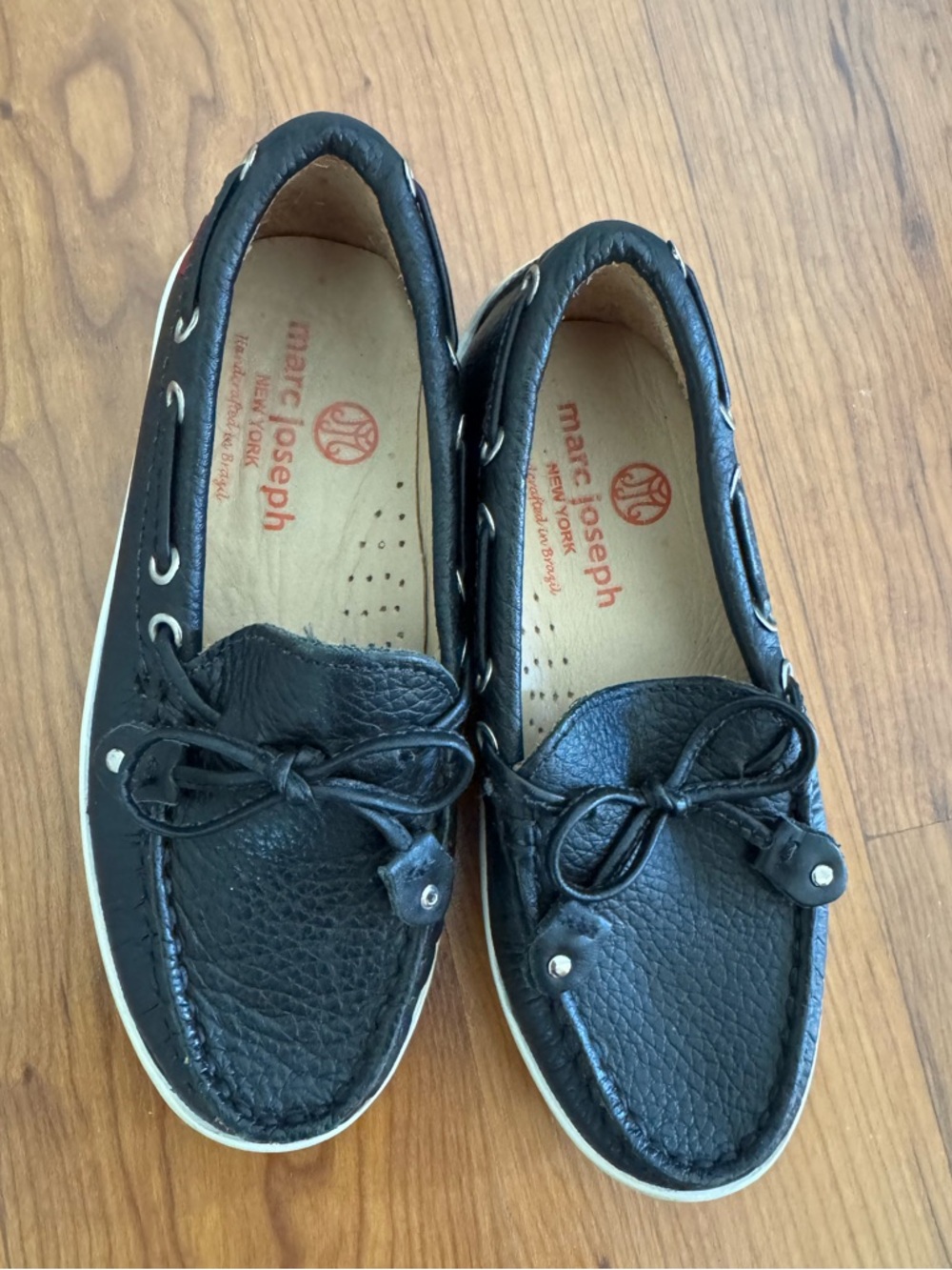 Marc Joseph Black Pebbled Leather Moccasin Boat toddler boys Shoes size 11